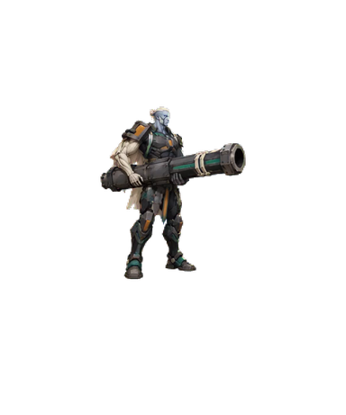 Cannon sweep & slam: extracted animation of the same ivory-haired guardian carrying a giant cannon