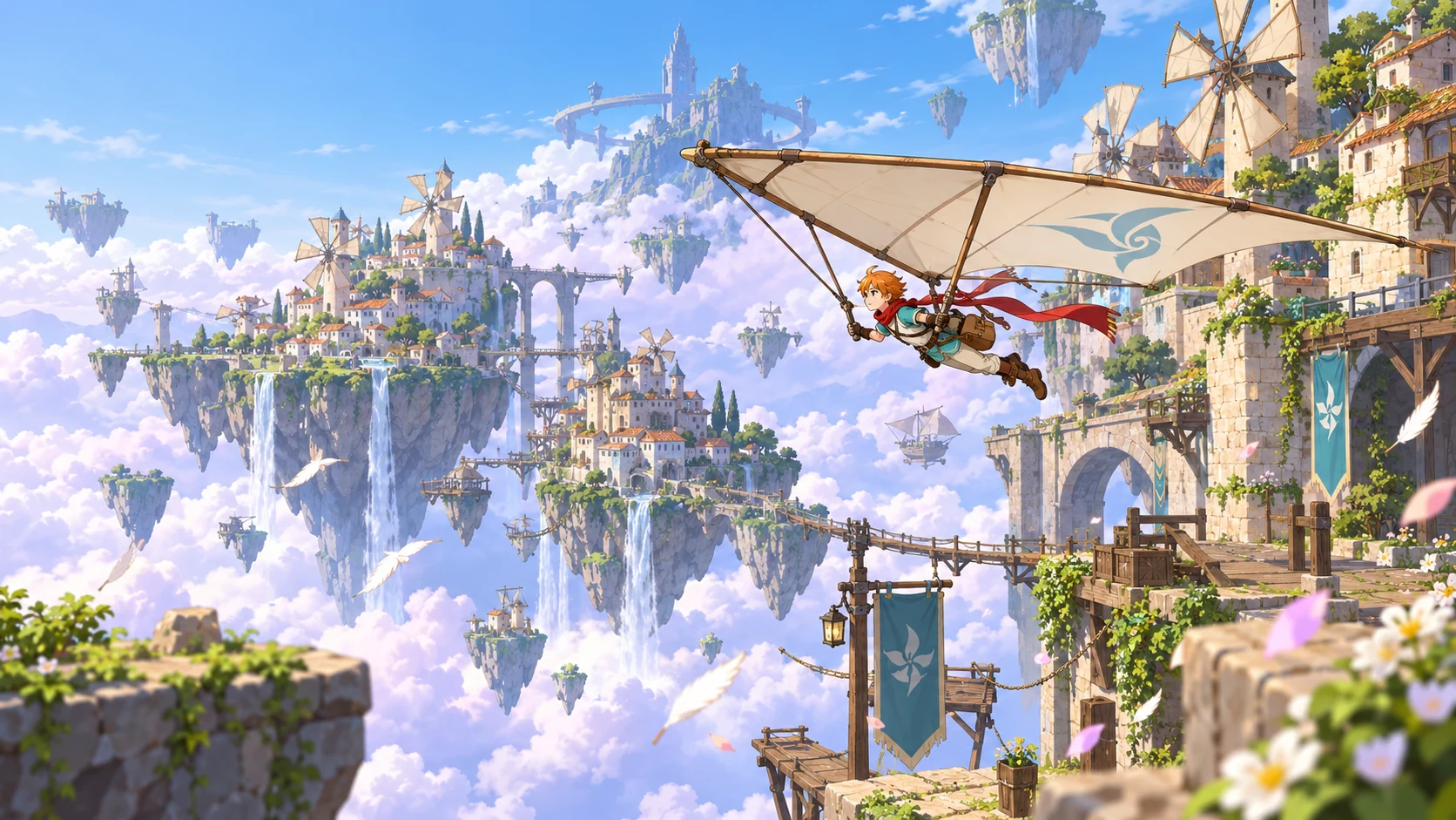 Anime original wind-courier exploration game-art concept