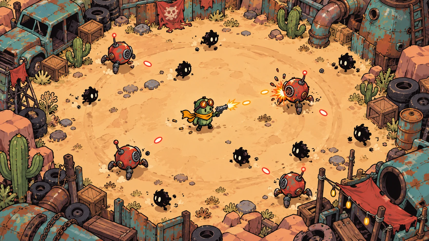 Cartoon original scrapyard survival game-art concept